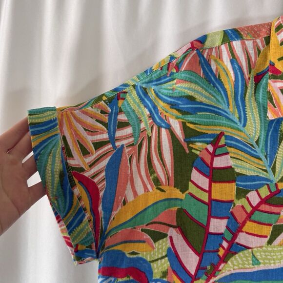 C&C California 100% Linen Blouse Women's Large Short Sleeve Button Up Lightweigh - Picture 5 of 9